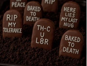 A group of chocolate tombstones with writing on them.